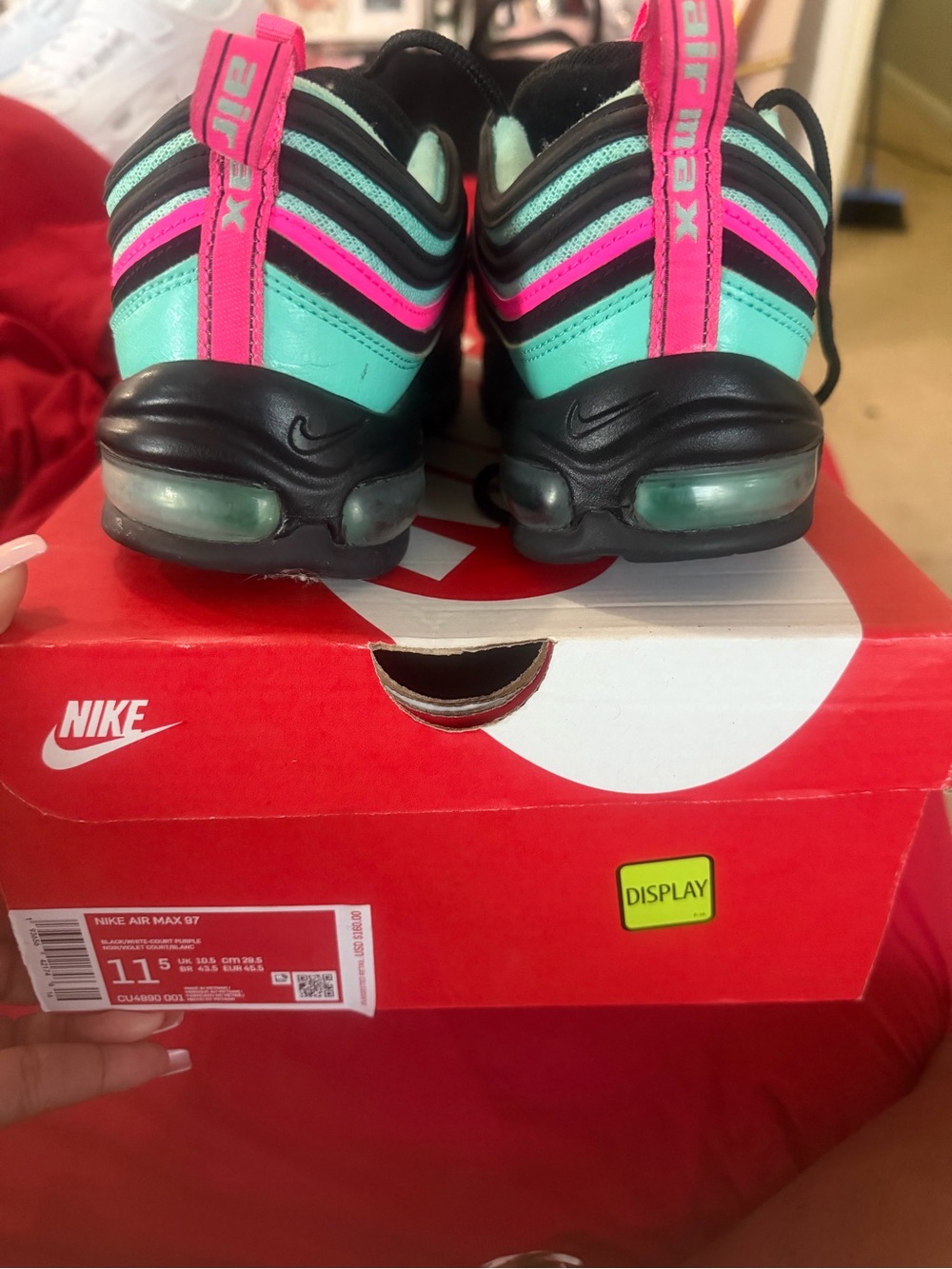Nike Women's Air Max 97 in Teal with Pink Accents - Picture 5 of 5